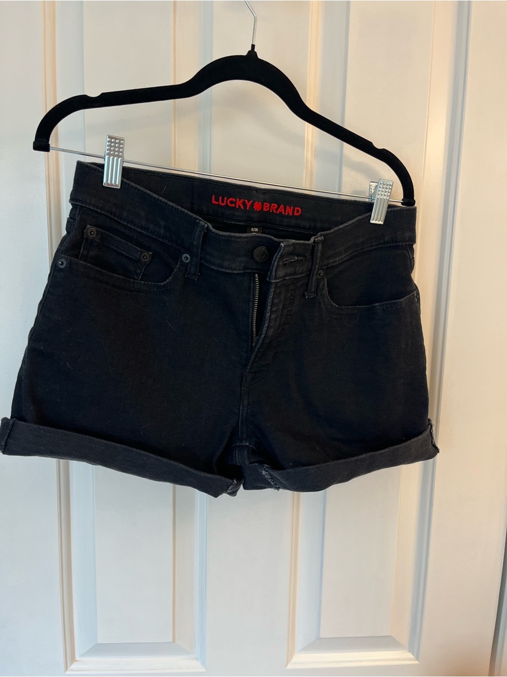 Lucky Brand Ava Mid Rise Rolled-Hem Black Denim Shorts Size 6/28